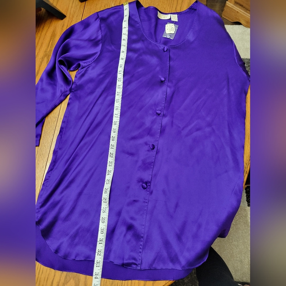 NWT Vintage Victoria’s Secret Gold Label 100% Silk Sleep Shirt Purple Medium - Picture 9 of 9